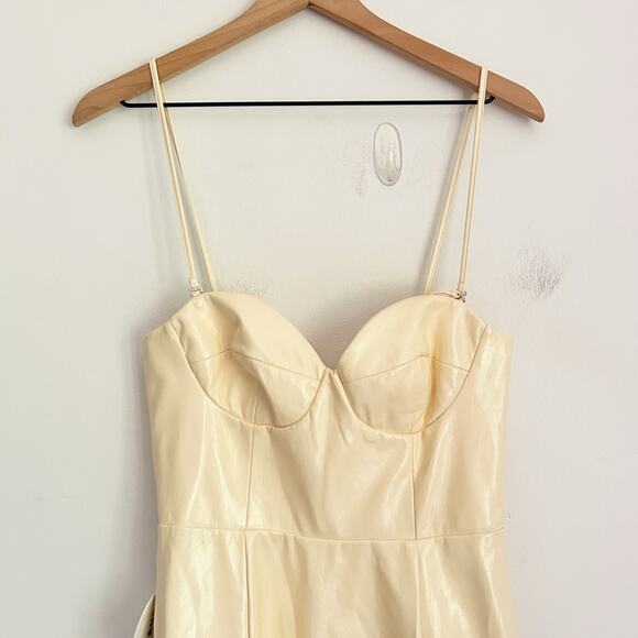 NEW Staud Faux Leather Abstract Fit Flare Midi Dress Cream Size 2 - Picture 2 of 8